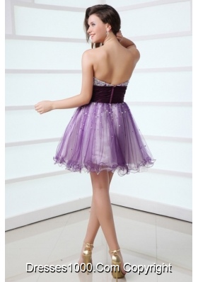 Mini-length Lilac Organza Prom Nightclub Dress with Sequin Bust