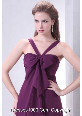 V-neck Bowknot and Ruffles Decorated Purple Prom Dress for Lady