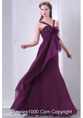 V-neck Bowknot and Ruffles Decorated Purple Prom Dress for Lady