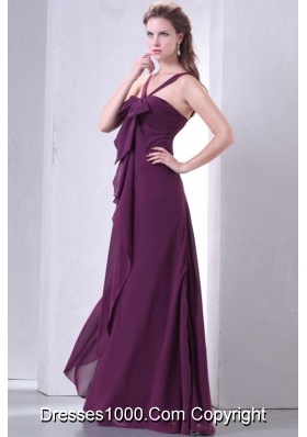 V-neck Bowknot and Ruffles Decorated Purple Prom Dress for Lady