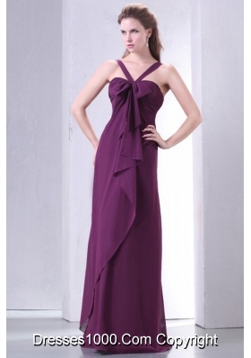 V-neck Bowknot and Ruffles Decorated Purple Prom Dress for Lady