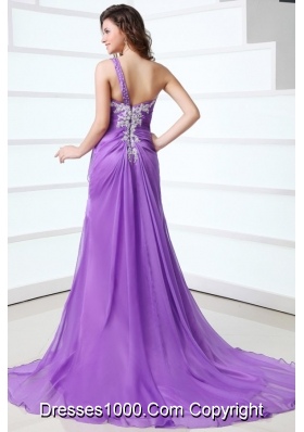 Lilac Single Shoulder Court Train Side Slit Prom Dress for Women