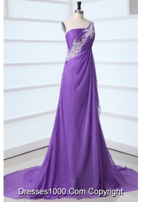 Lilac Single Shoulder Court Train Side Slit Prom Dress for Women