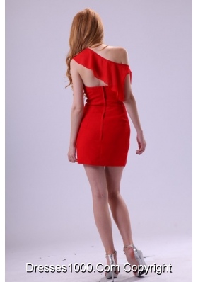 Single Shoulder Mini-length Red Prom Party Dress with Beading