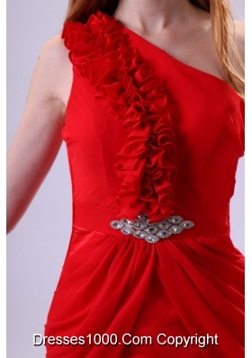 Ruffled One Shoulder Mini-Length Taffeta Prom Dresses in Red