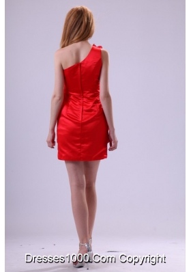 Ruffled One Shoulder Mini-Length Taffeta Prom Dresses in Red