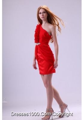 Ruffled One Shoulder Mini-Length Taffeta Prom Dresses in Red