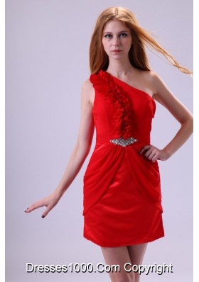 Ruffled One Shoulder Mini-Length Taffeta Prom Dresses in Red