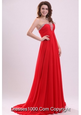 Simple Red Empire Chiffon Prom Gowns in Red with Sweep Train