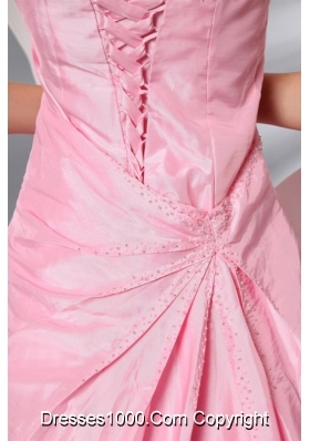 A-line Court Train Prom Gown Dress in Baby Pink with Puffy Skirt