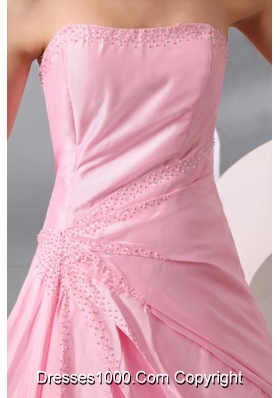 A-line Court Train Prom Gown Dress in Baby Pink with Puffy Skirt