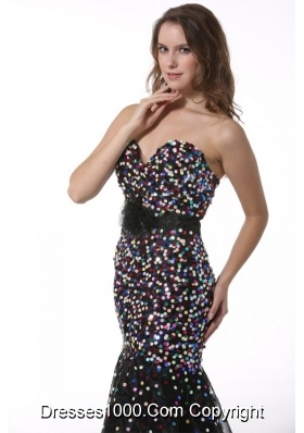 Trumpet Sash Decorated Prom Formal Dress with Colorful Sequins