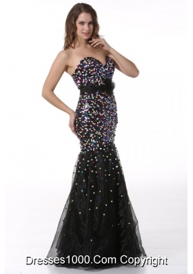 Trumpet Sash Decorated Prom Formal Dress with Colorful Sequins