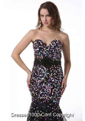 Trumpet Sash Decorated Prom Formal Dress with Colorful Sequins