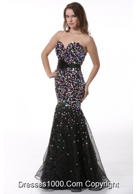 Trumpet Sash Decorated Prom Formal Dress with Colorful Sequins