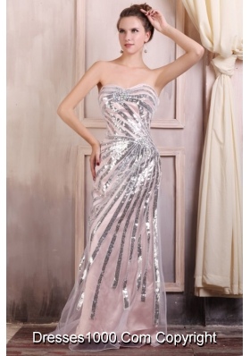 Sequined Champagne Column Sweetheart Brush Train Prom Gowns