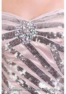 Sequined Champagne Column Sweetheart Brush Train Prom Gowns