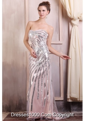 Sequined Champagne Column Sweetheart Brush Train Prom Gowns