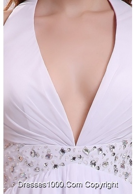 Mini-length White Halter Top Layers Prom Dresses with Beading