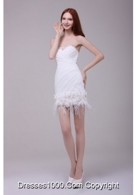 Feathers Handle Flowers and Ruching Mini-length Prom Dresses