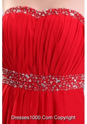 Chic Paillettes Empire Red Chiffon Prom Dresses with Brush Train