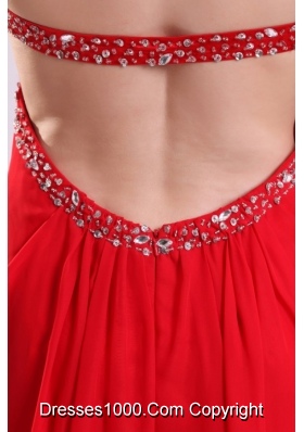 Chic Paillettes Empire Red Chiffon Prom Dresses with Brush Train