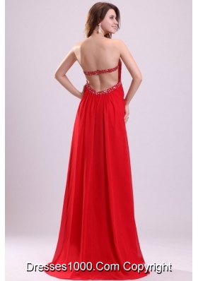 Chic Paillettes Empire Red Chiffon Prom Dresses with Brush Train