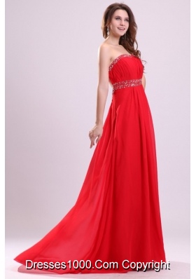 Chic Paillettes Empire Red Chiffon Prom Dresses with Brush Train