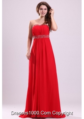 Chic Paillettes Empire Red Chiffon Prom Dresses with Brush Train