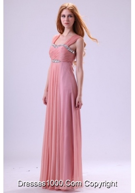 Wide Straps Empire Pleated and Beaded Prom Homecoming Dress