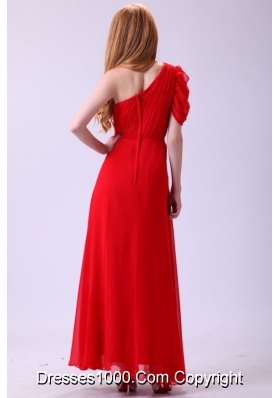 Cheap One Shoulder Beading Chiffon Prom Formal Dress in Red