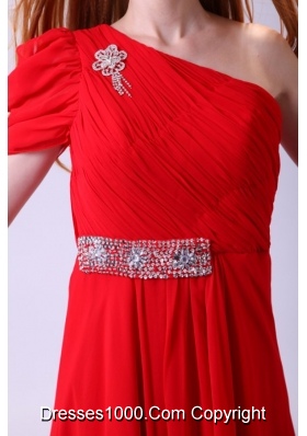 Cheap One Shoulder Beading Chiffon Prom Formal Dress in Red