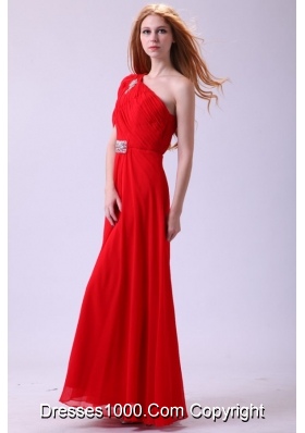 Cheap One Shoulder Beading Chiffon Prom Formal Dress in Red