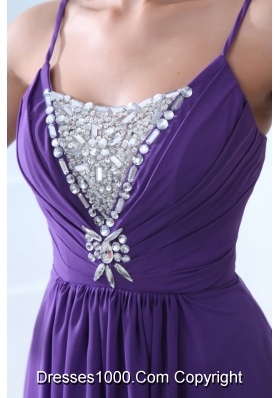 Spaghetti Straps A-line Beaded Chiffon Prom Gown Dress in Purple