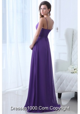 Spaghetti Straps A-line Beaded Chiffon Prom Gown Dress in Purple