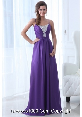 Spaghetti Straps A-line Beaded Chiffon Prom Gown Dress in Purple