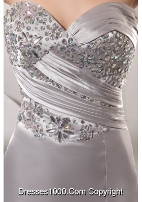 Diamonds Decorated Sheath High Slit Brush Train Prom Dresses