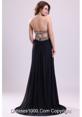 Empire Sequins Decorated Chiffon Prom Dresses with Brush Train