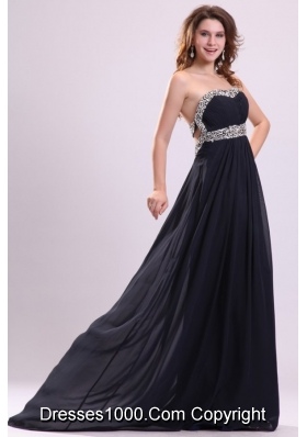 Empire Sequins Decorated Chiffon Prom Dresses with Brush Train