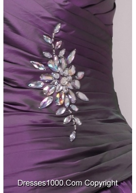 Purple A-line Beading and Ruche Layers Knee-length Prom Gowns