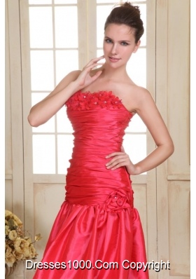 Ruche and Handle Flowers Knee-length Taffeta Prom Dama Gown