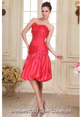 Ruche and Handle Flowers Knee-length Taffeta Prom Dama Gown