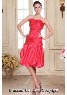 Ruche and Handle Flowers Knee-length Taffeta Prom Dama Gown