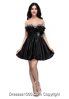 Cute Paillettes and Ruffles Short Black Taffeta Prom Party Dress