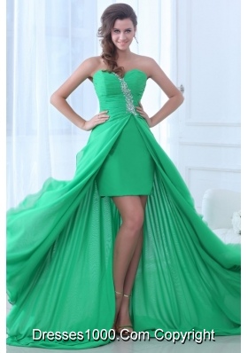 Sweetheart High Low Ruching and Sequins Chiffon Prom Gowns