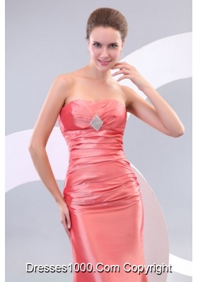 Watermelon Column Strapless Taffeta Ruching Dress for Prom Queen