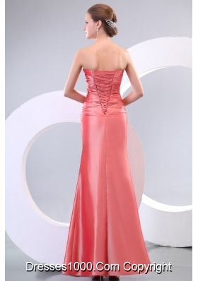 Watermelon Column Strapless Taffeta Ruching Dress for Prom Queen