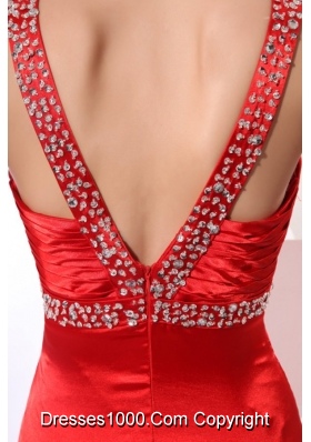 Paillettes Decorated Ankle-length Sheath Red Prom Dress for Girls