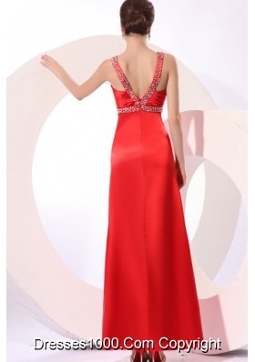 Paillettes Decorated Ankle-length Sheath Red Prom Dress for Girls