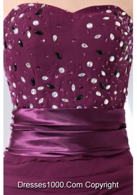 Short Column Purple Sweetheart Beading and Ruching Prom Dress